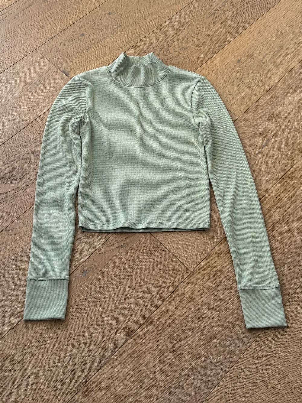 American Eagle Mock Neck Crop Waffle Top Green Size Small